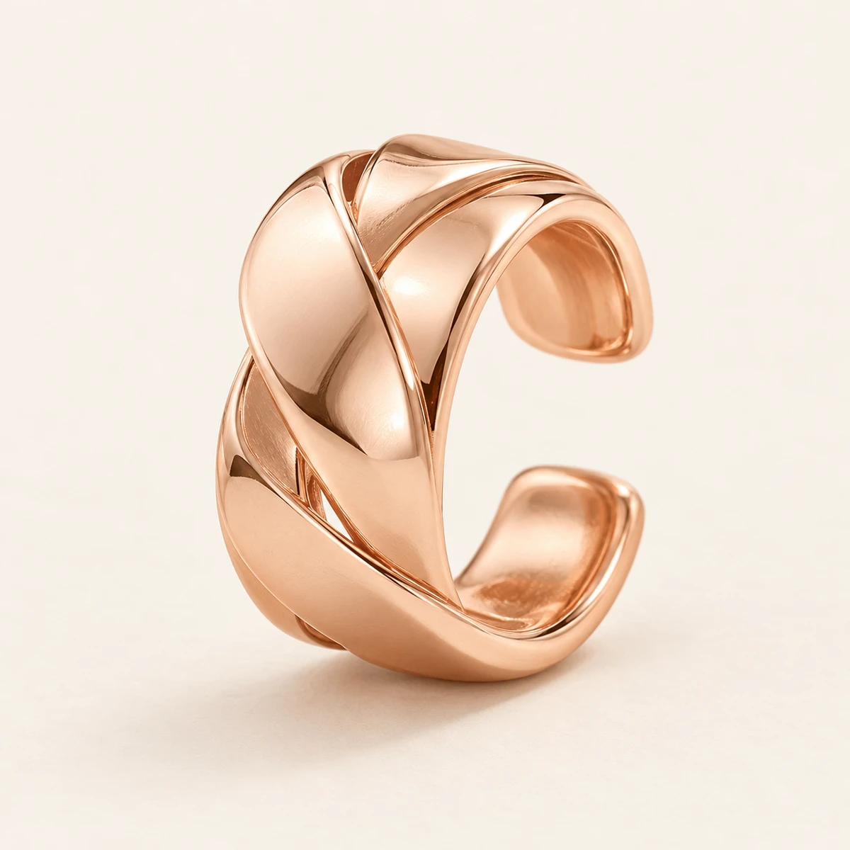 Rose Ribbon Ear Cuff, Rose gold, flat overlapping ribbon band