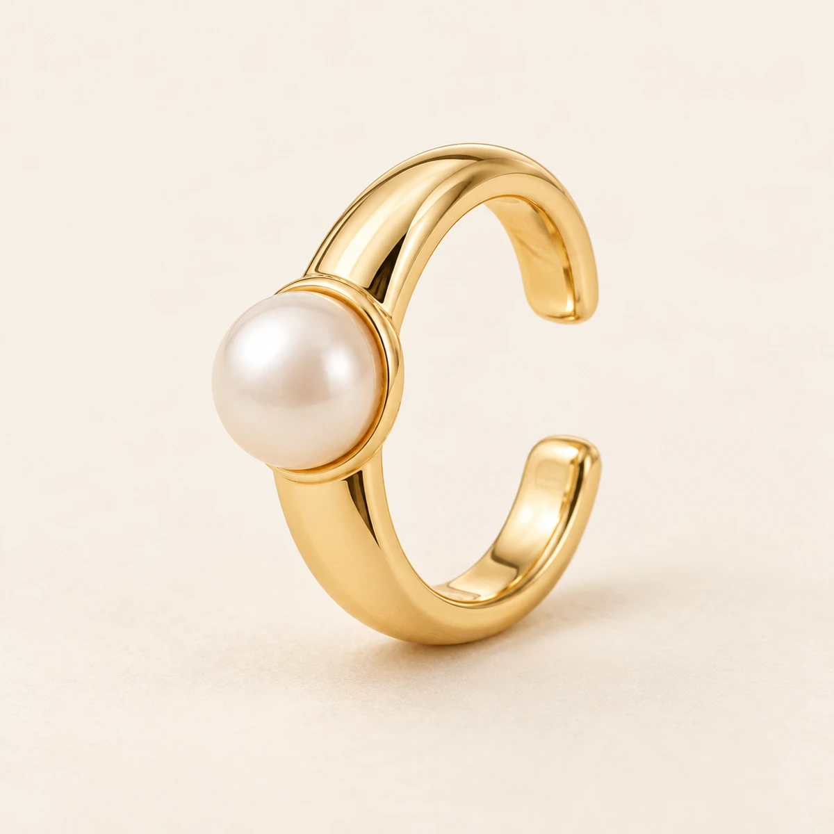 Petite Perle Ear Cuff, Gold, one ivory glass imitation pearl on an open hoop