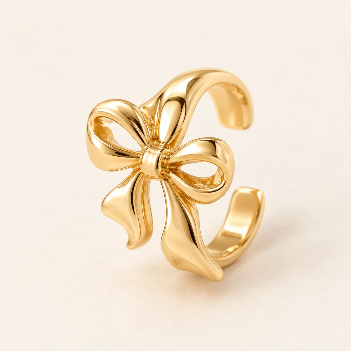 Rosette Bow Ear Cuff, Gold, sculptural bow
