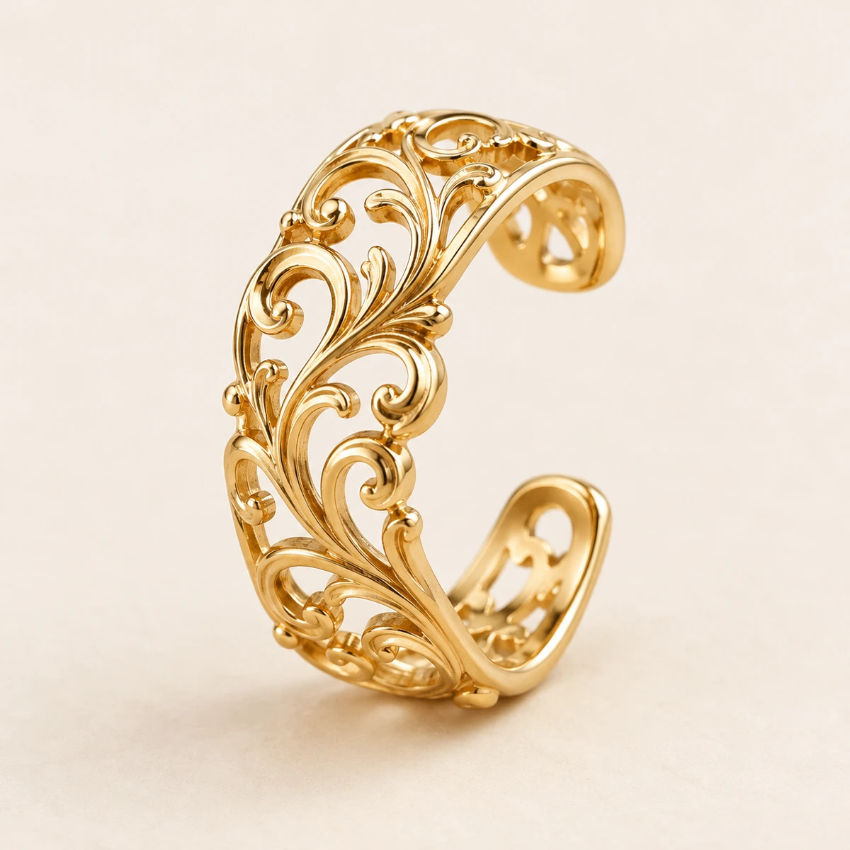 Golden Arabesque Ear Cuff, Gold, openwork arabesque scrolls