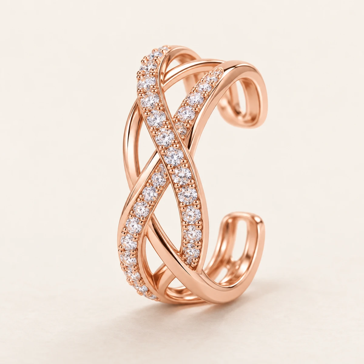 Rose Trellis Ear Cuff, Rose gold, crossing trellis bands