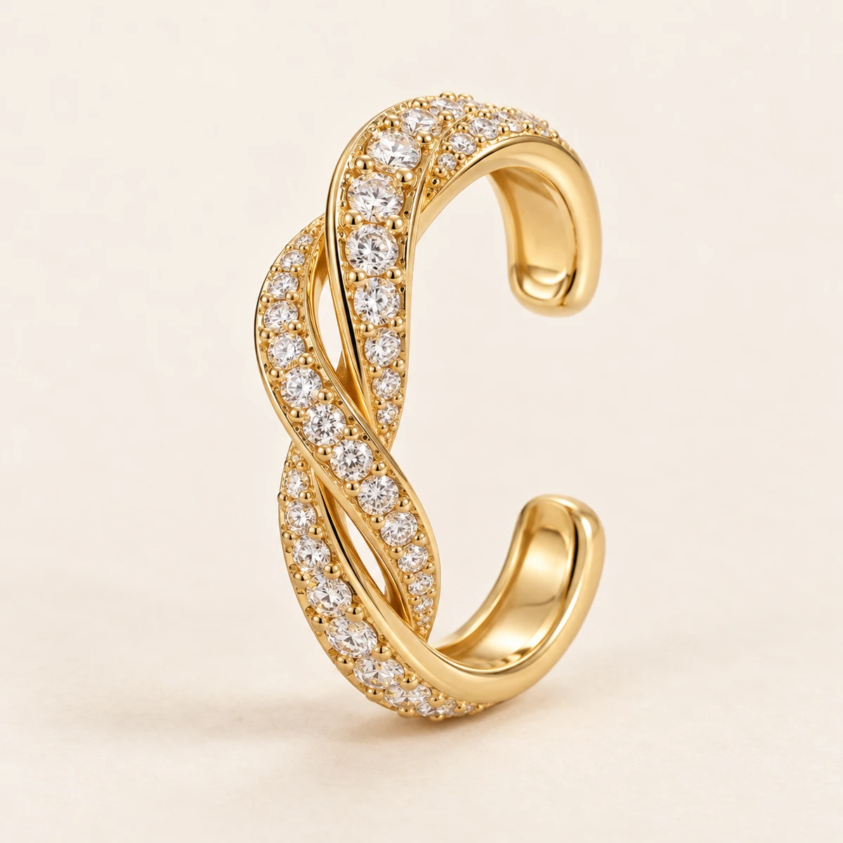 Palais Ribbon Ear Cuff, Gold, two interwoven pavé ribbons