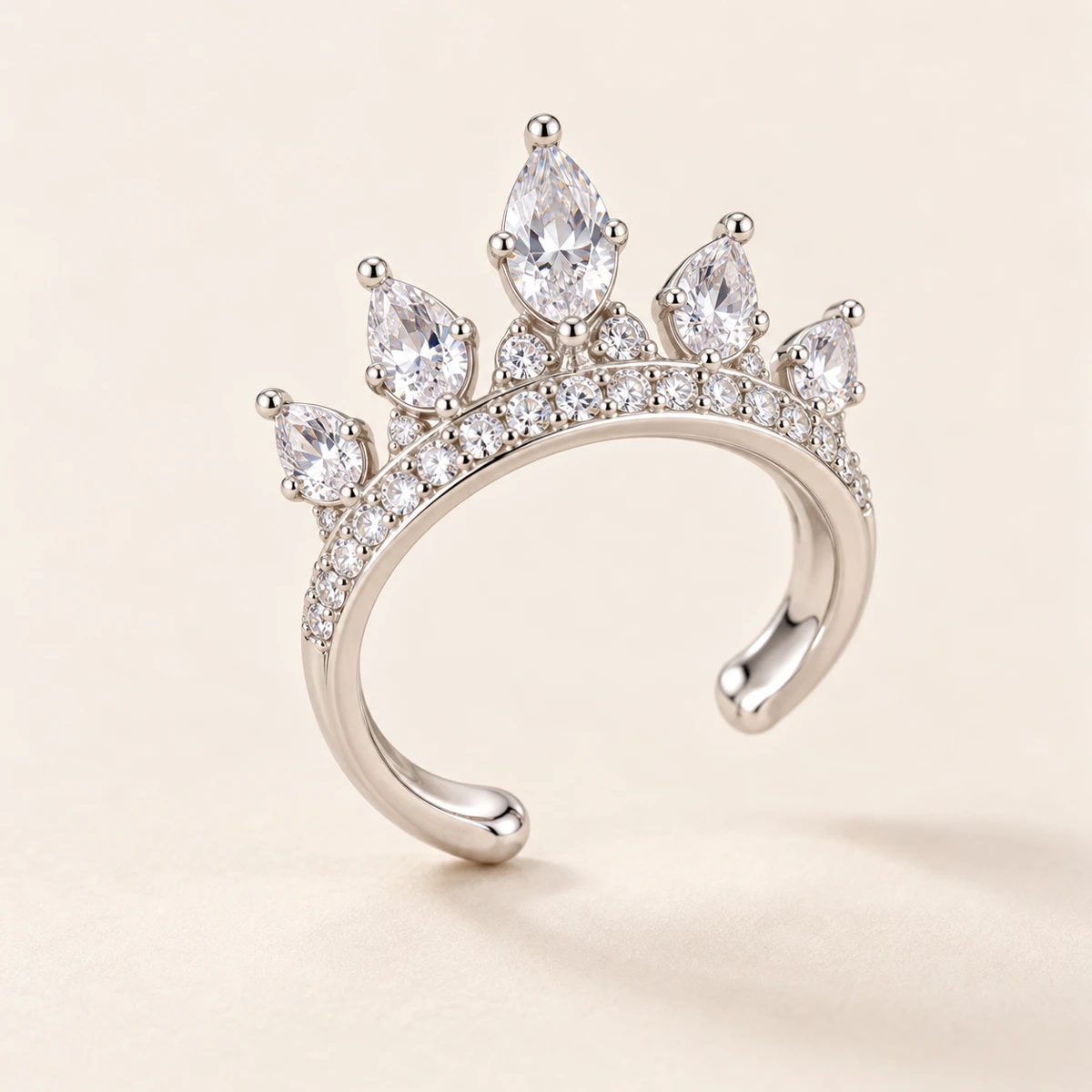 Aurora Tiara Ear Cuff, Silver, five-point tiara of clear stones